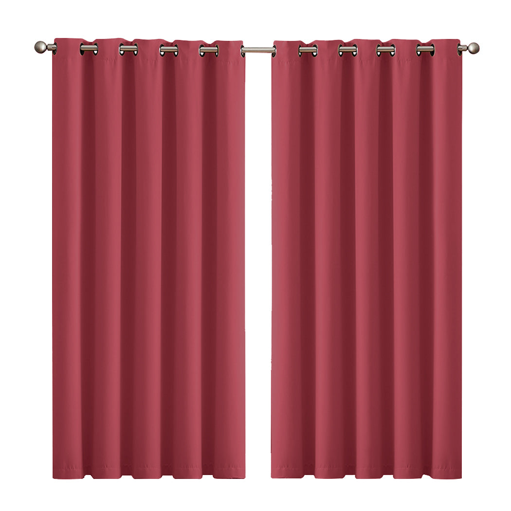 2x Blockout Burgundy Curtains Panels 3 Layers