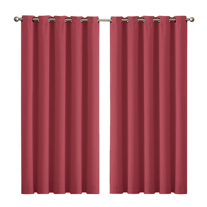 2x Blockout Burgundy Curtains Panels 3 Layers