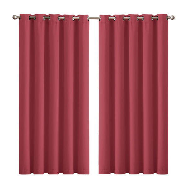  2x Blockout Burgundy Curtains Panels 3 Layers