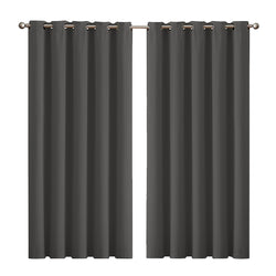 2x Blockout Charcoal Curtains Panels 3 Layers