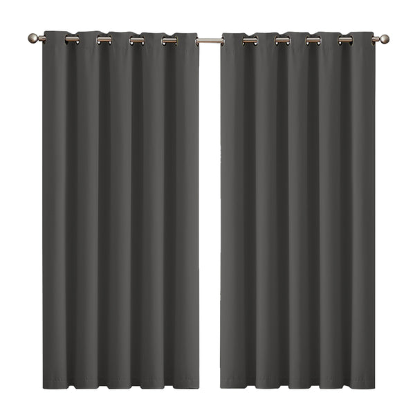  2x Blockout Charcoal Curtains Panels 3 Layers