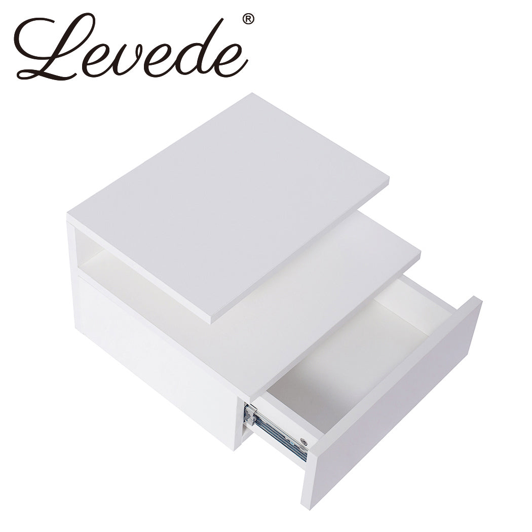 Compact 2x Bedside Tables Side Table White  Wood Finish Classic