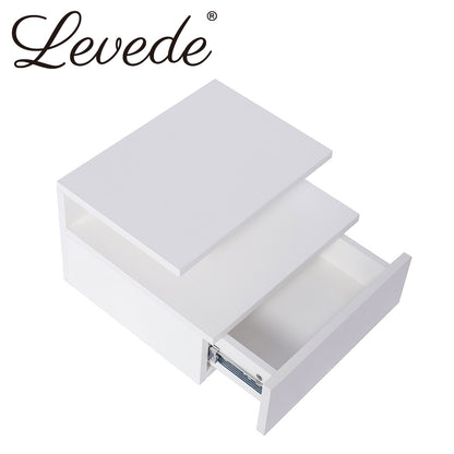 Compact 2x Bedside Tables Side Table White  Wood Finish Classic