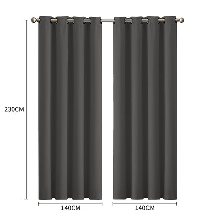 2x Blockout Curtains Panels 3 Layers - Charcoal