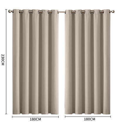 2x Blockout Beige Curtains Panels 3 Layers