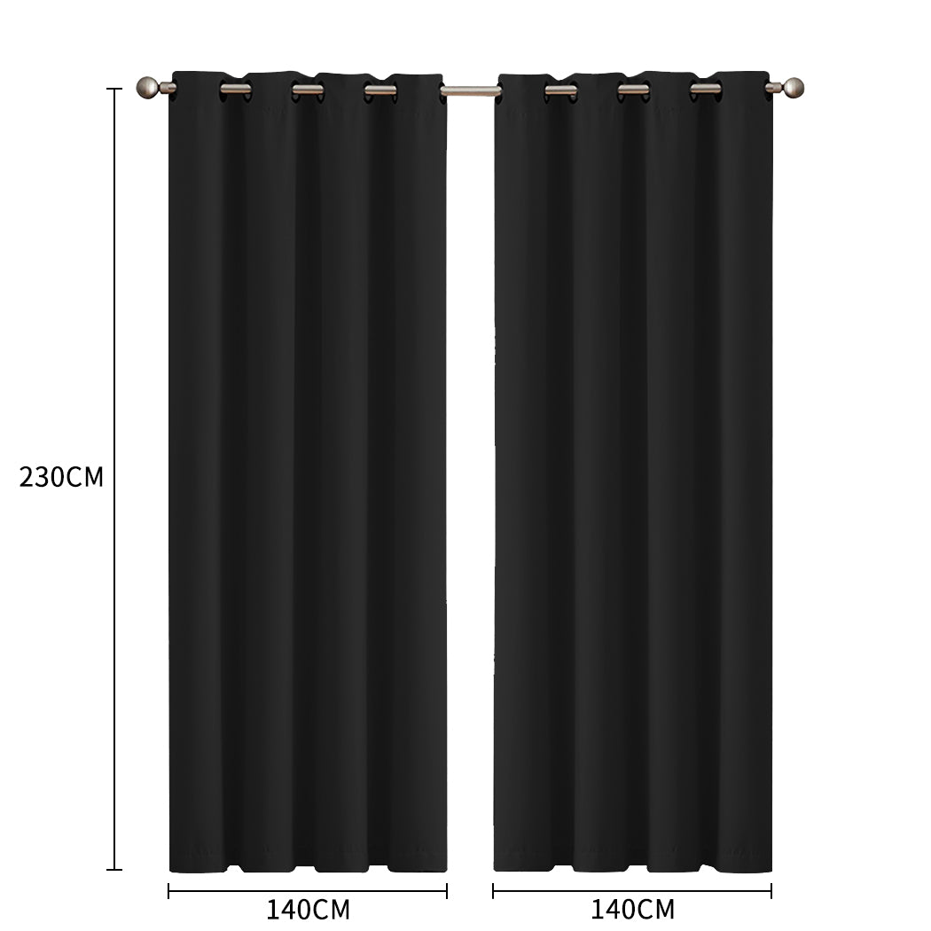 2x Blockout Curtains Panels 3 Layers - Black