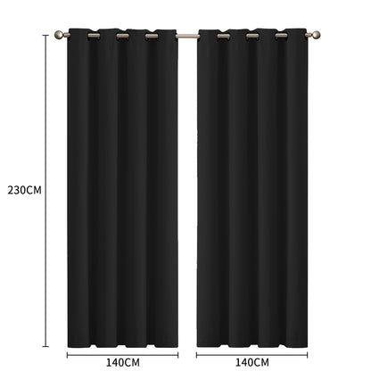 2x Blockout Curtains Panels 3 Layers - Black