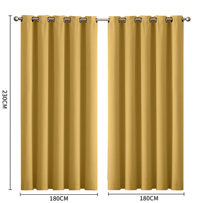 2x Blockout  Mustard Curtains Panels 3 Layers