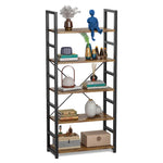 5 Tier Multifunction Heavy Duty Bookcase Rustic Wood & Steel Storage Shelf Organizer