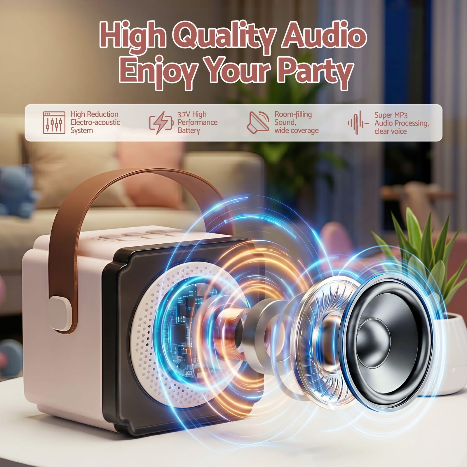 Portable Karaoke Machine 2 Wireless Mics | HomeAndLiving - 5