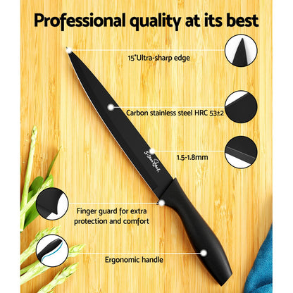7pcs Kitchen Knife Set Stainless Steel w/ Sharpener Non-stick
