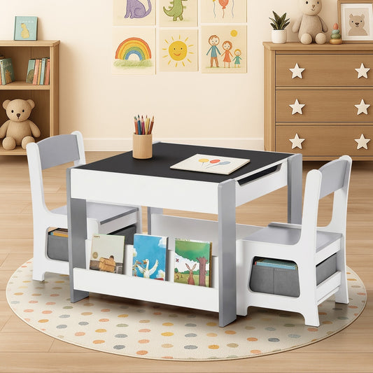 Kids Chalkboard Table Chair Set Storage | HomeAndLiving - 5