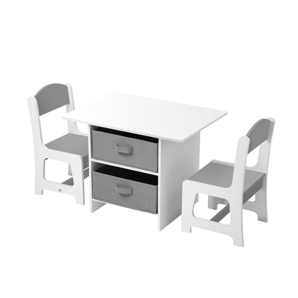  Kids Table and Chair Set with Storage Bins White & Grey