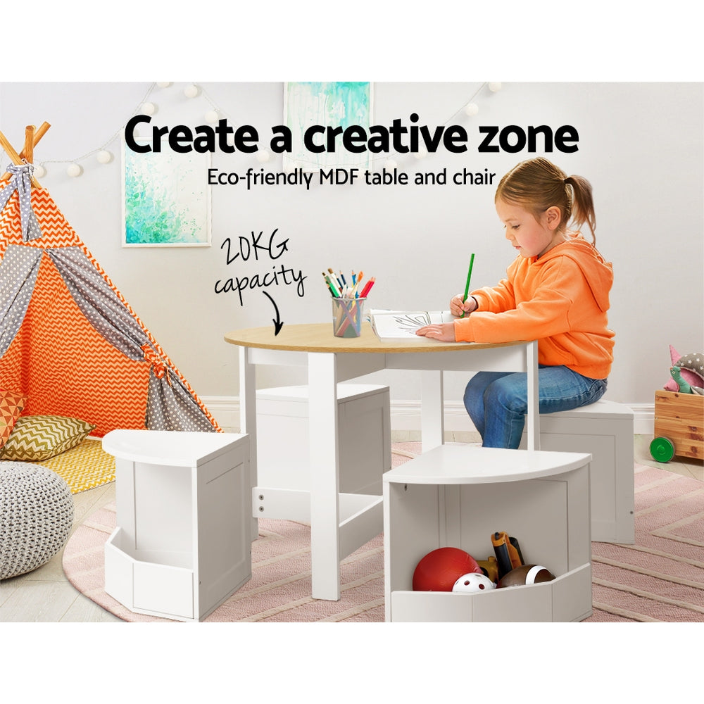 5 Pcs Kids Table And Chairs Set Storage Chair Wooden Play Study Desk Sets