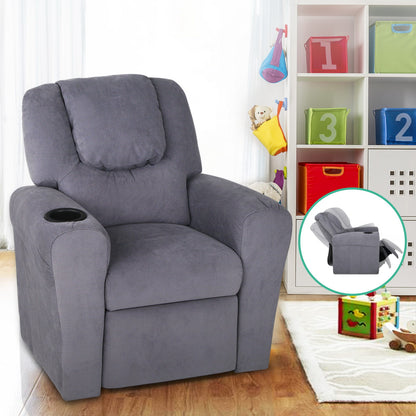 Kids Recliner Chair Linen Soft Sofa Lounge Couch Children Armchair Grey