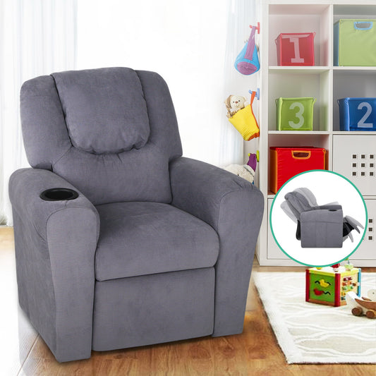 Kids Recliner Chair Linen Soft Sofa Lounge Couch Children Armchair Grey