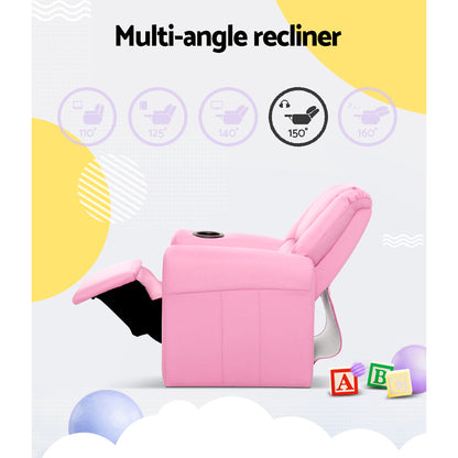 Kids Recliner Chair Pu Leather Sofa Lounge Couch Children Armchair Pink