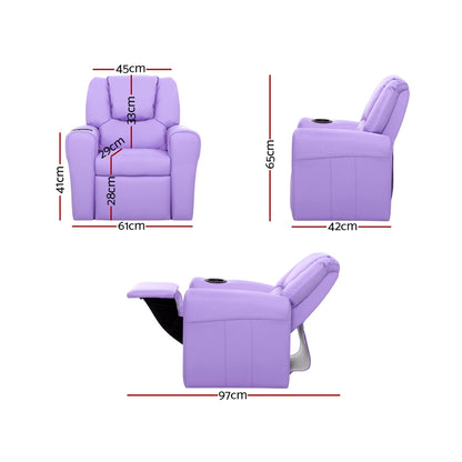 Kids Recliner Chair Purple Pu Leather Sofa Lounge Couch Children Armchair