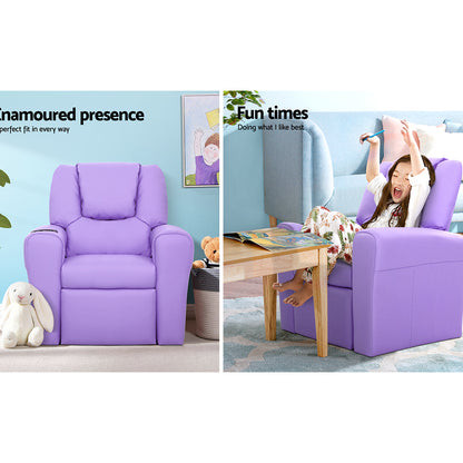 Kids Recliner Chair Purple Pu Leather Sofa Lounge Couch Children Armchair