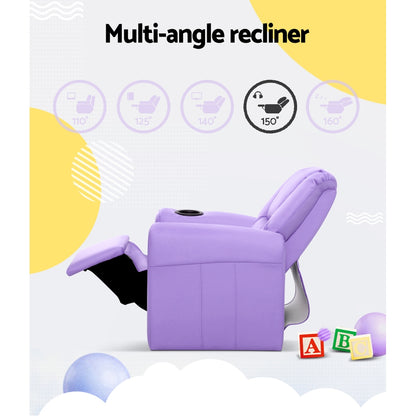 Kids Recliner Chair Purple Pu Leather Sofa Lounge Couch Children Armchair