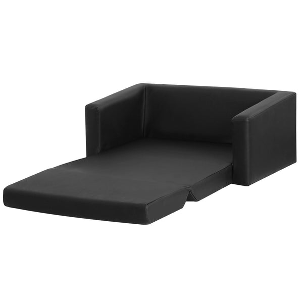  Versatile Kids Flip Open Sofa - Black PU Leather