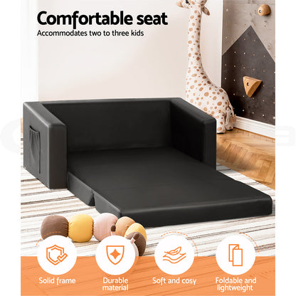 Versatile Kids Flip Open Sofa - Black PU Leather