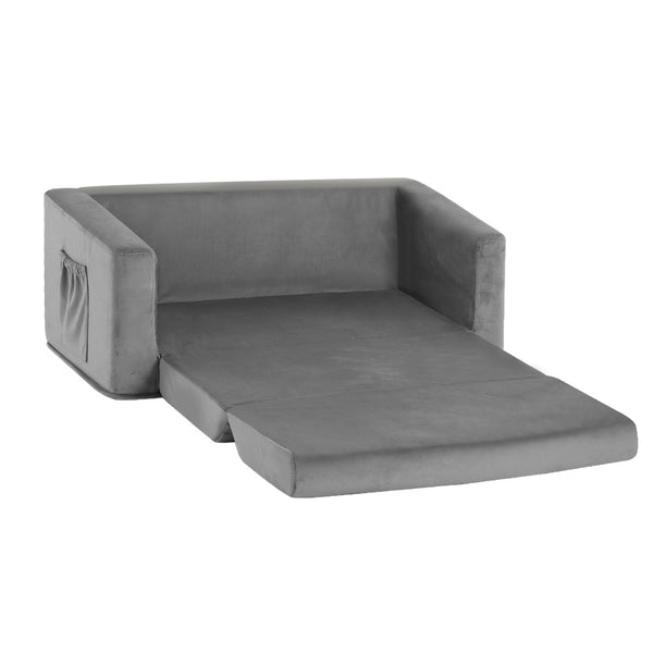  Kids Sofa 2 Seater Children Flip Open Couch Velvet Armchair Grey