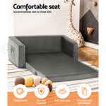 Kids Sofa 2 Seater Children Flip Open Couch Velvet Armchair Grey