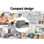 Kids Sofa 2 Seater Children Flip Open Couch Velvet Armchair Grey