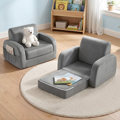 Keezi Kids Sofa 1 Seater Children Flip Open Couch Lounger Armchair Dinosaur Navy