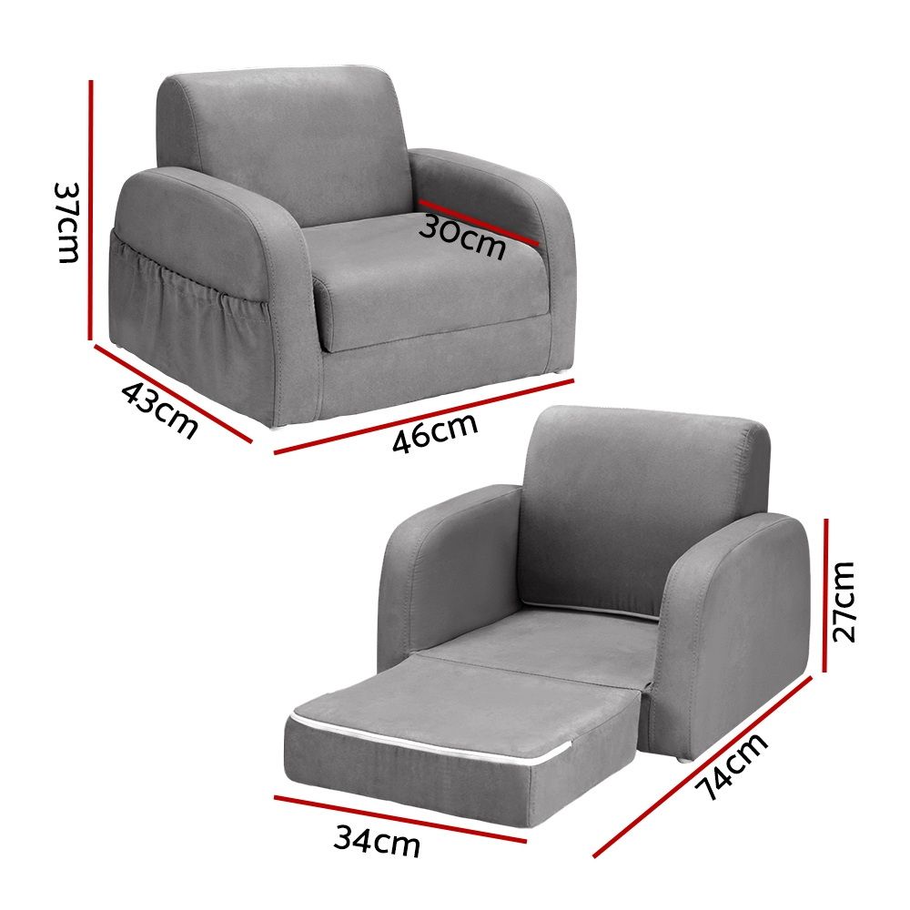 Keezi Kids Sofa 1 Seater Children Flip Open Couch Lounger Armchair Dinosaur Navy