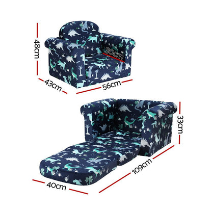 Keezi Kids Sofa 1 Seater Children Flip Open Couch Lounger Armchair Dinosaur Navy