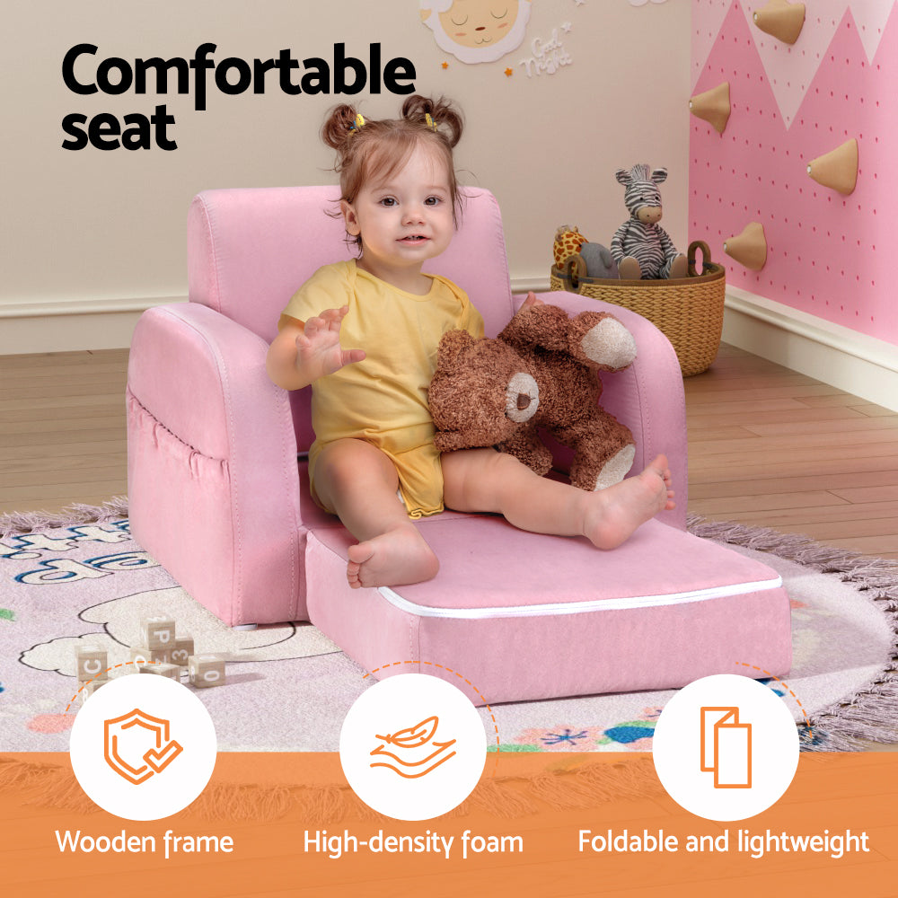 Kids Sofa 2 Seater Children Flip Open Couch Lounger Armchair Soft
