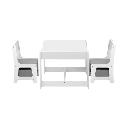 Kids Table and Chairs Set Activity Play Study Desk w/ Toys Storage Box Grey
