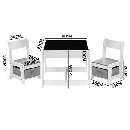 Kids Table and Chairs Set Activity Play Study Desk w/ Toys Storage Box Grey