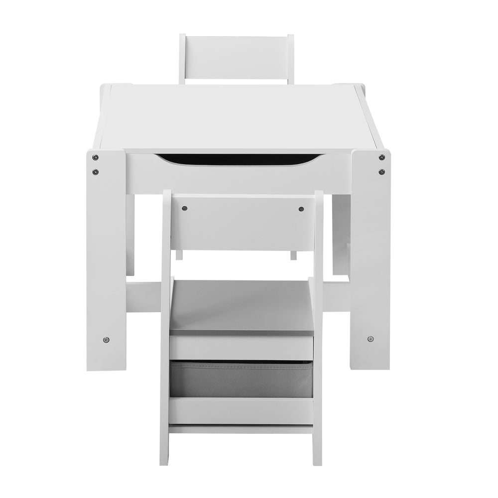 Kids Table and Chairs Set Activity Play Study Desk w/ Toys Storage Box Grey