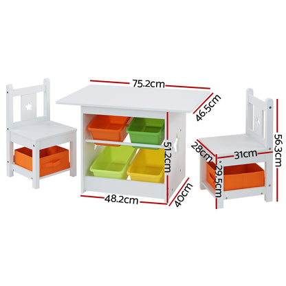 3Pcs Kids Table And Chairs Set Children Furniture Play Toys Storage Box