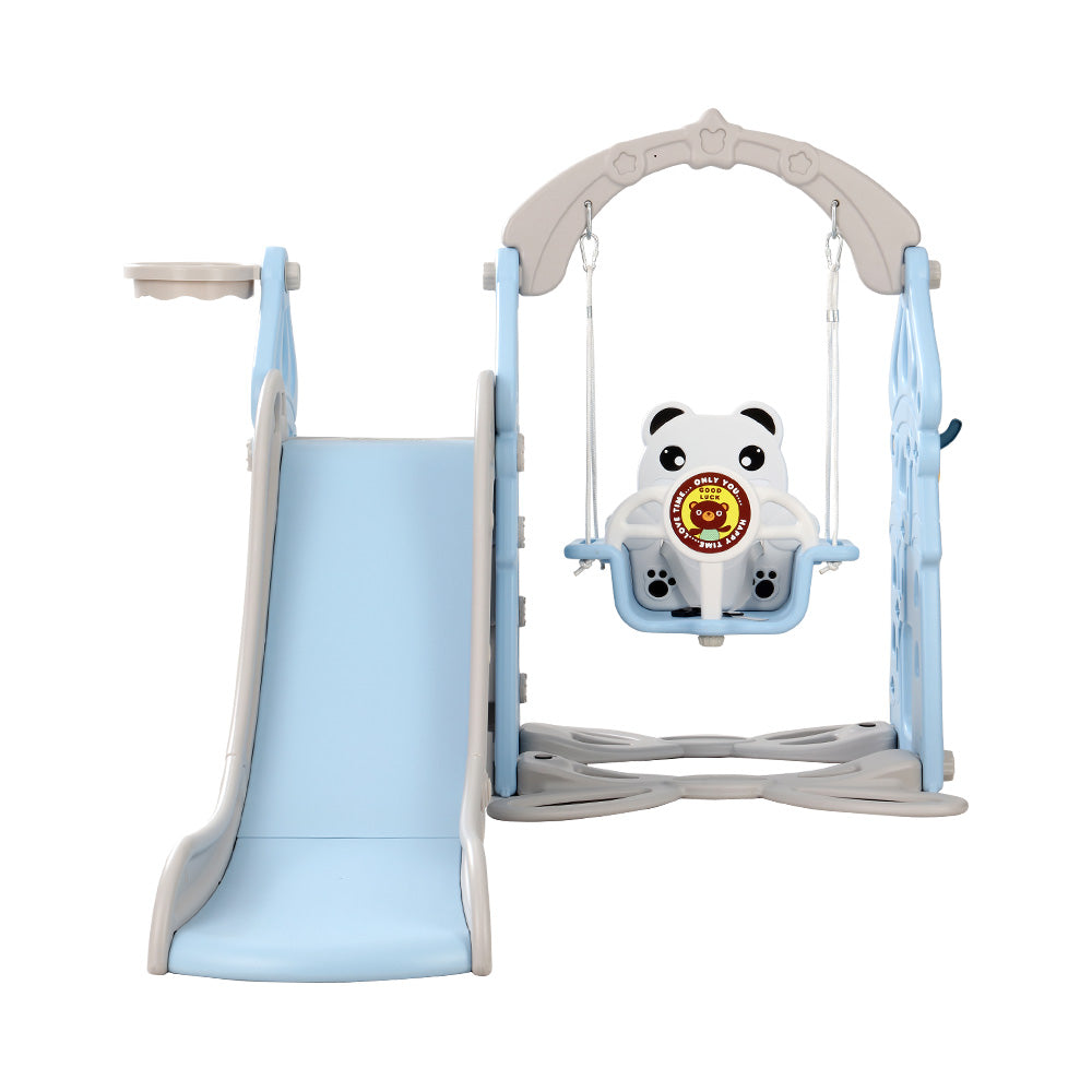 Kids Slide Swing Set Basketball Hoop Rings Outdoor Playground 170Cm Blue
