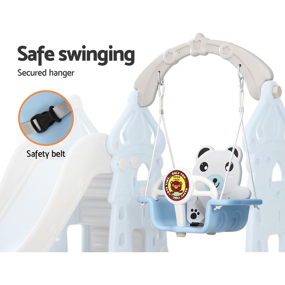 Kids Slide Swing Set Basketball Hoop Rings Outdoor Playground 170Cm Blue