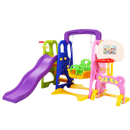 Kids Slide Swing Set Basketball Hoop Study Table Outdoor Toys 140Cm Purple