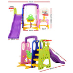 Kids Slide Swing Set Basketball Hoop Study Table Outdoor Toys 140Cm Purple