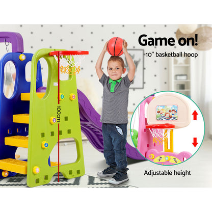 Kids Slide Swing Set Basketball Hoop Study Table Outdoor Toys 140Cm Purple