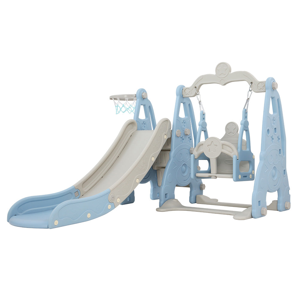 Kids Slide Swing Set Basketball Hoop Outdoor Playground Toys 170Cm Blue