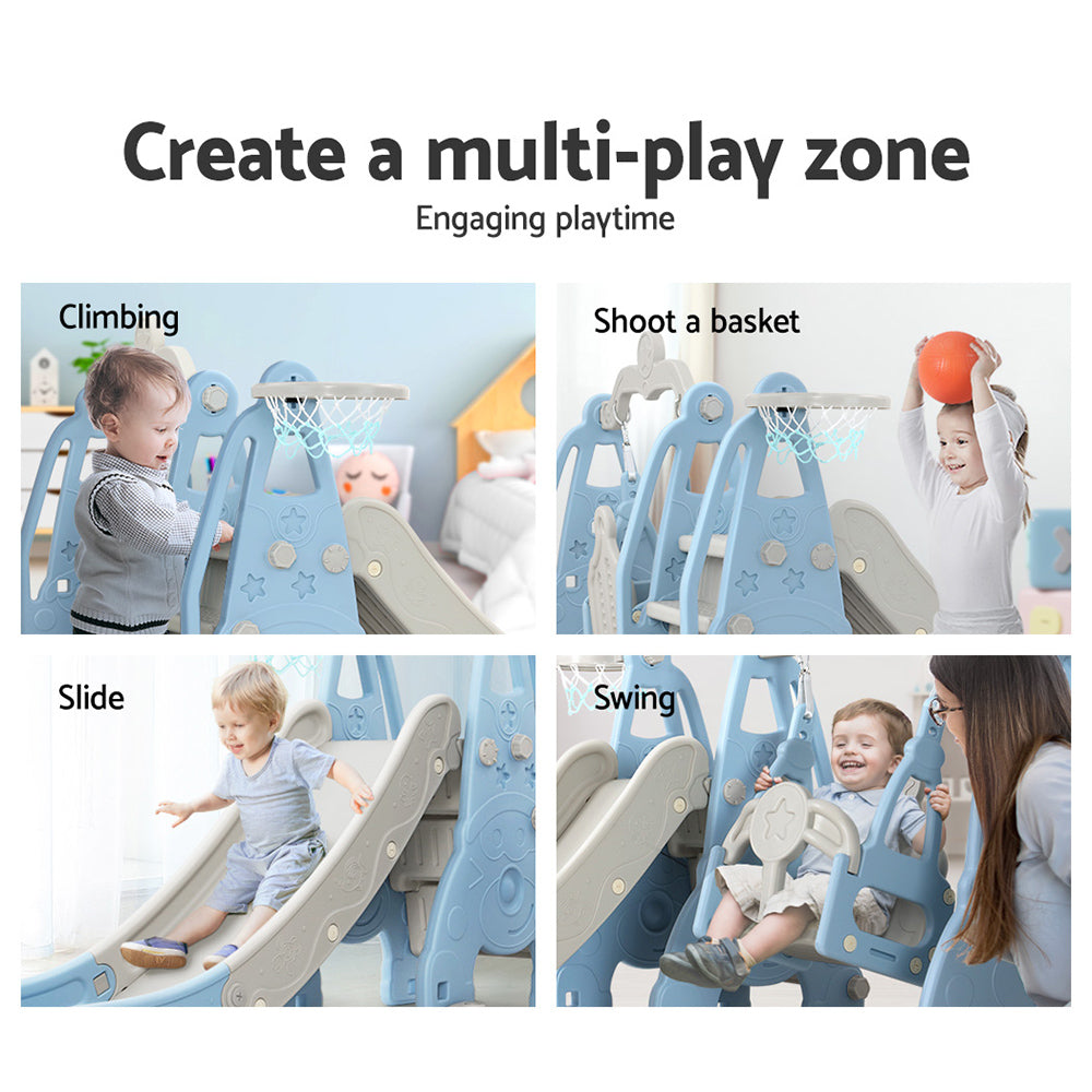 Kids Slide Swing Set Basketball Hoop Outdoor Playground Toys 170Cm Blue