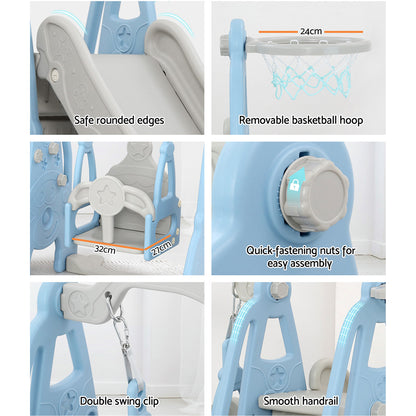 Kids Slide Swing Set Basketball Hoop Outdoor Playground Toys 170Cm Blue