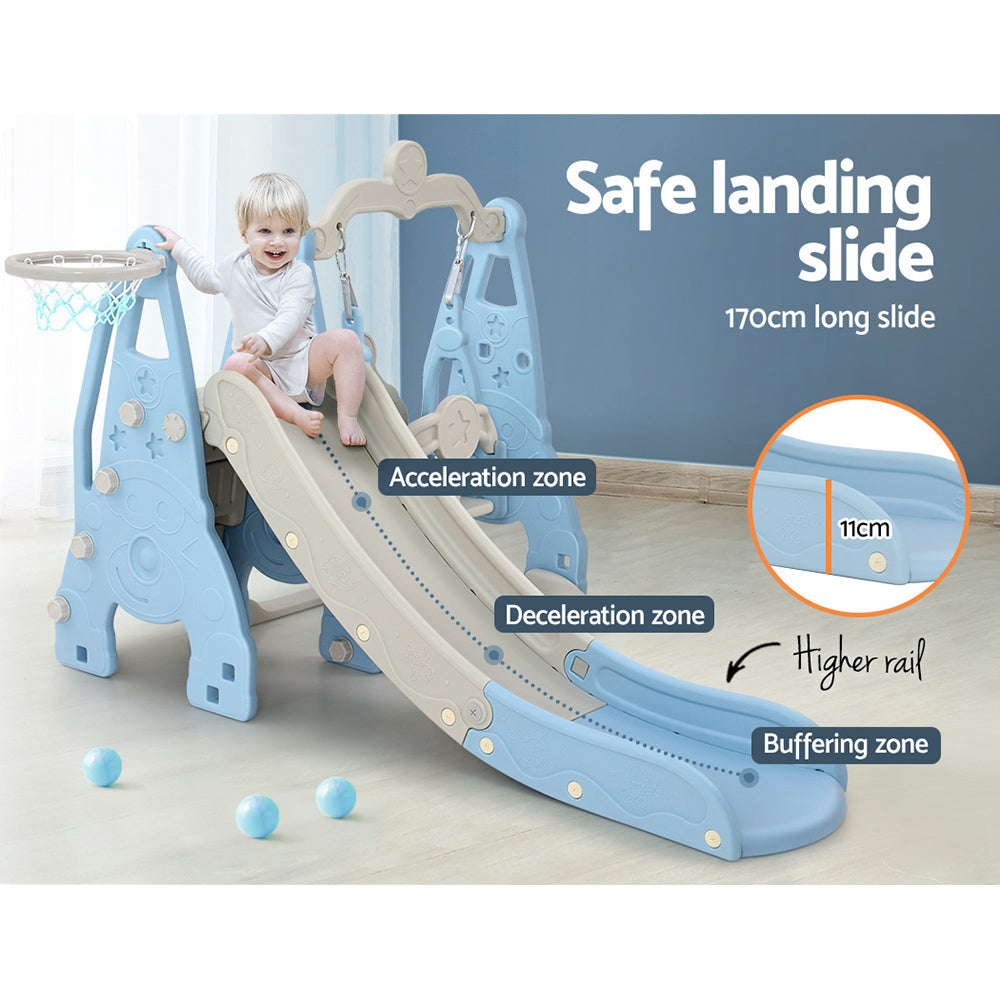 Kids Slide Swing Set Basketball Hoop Outdoor Playground Toys 170Cm Blue