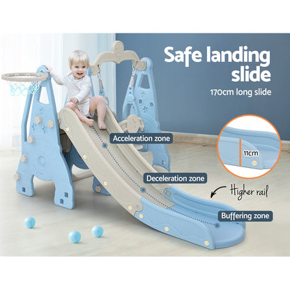 Kids Slide Swing Set Basketball Hoop Outdoor Playground Toys 170Cm Blue