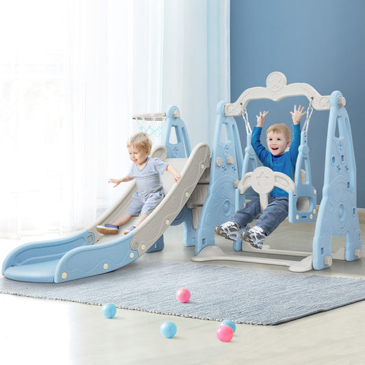 Kids Slide Swing Set Basketball Hoop Outdoor Playground Toys 170Cm Blue