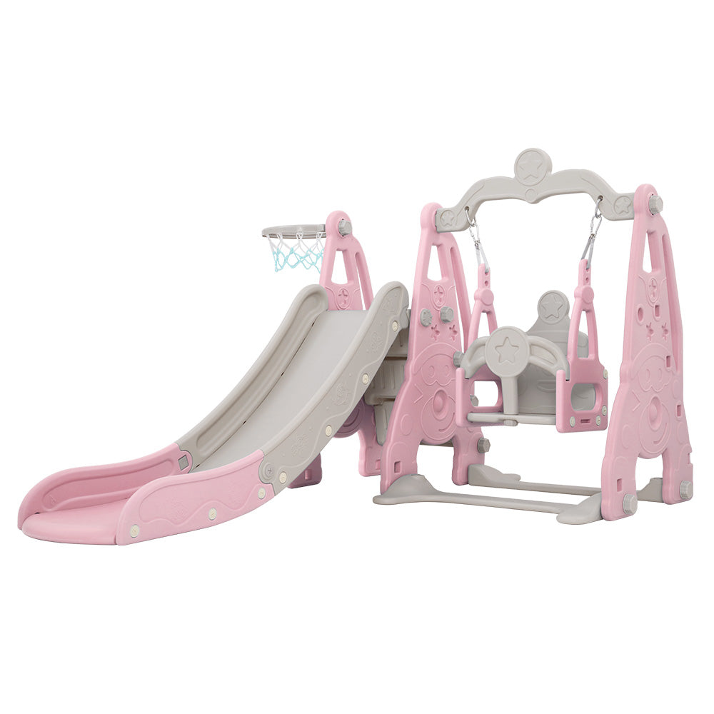 Kids Slide Swing Set Basketball Hoop Outdoor Playground Toys 170Cm Pink