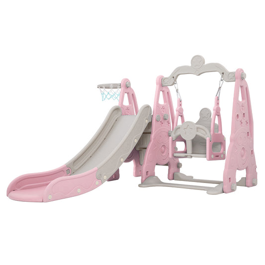 Kids Slide Swing Set Basketball Hoop Outdoor Playground Toys 170Cm Pink